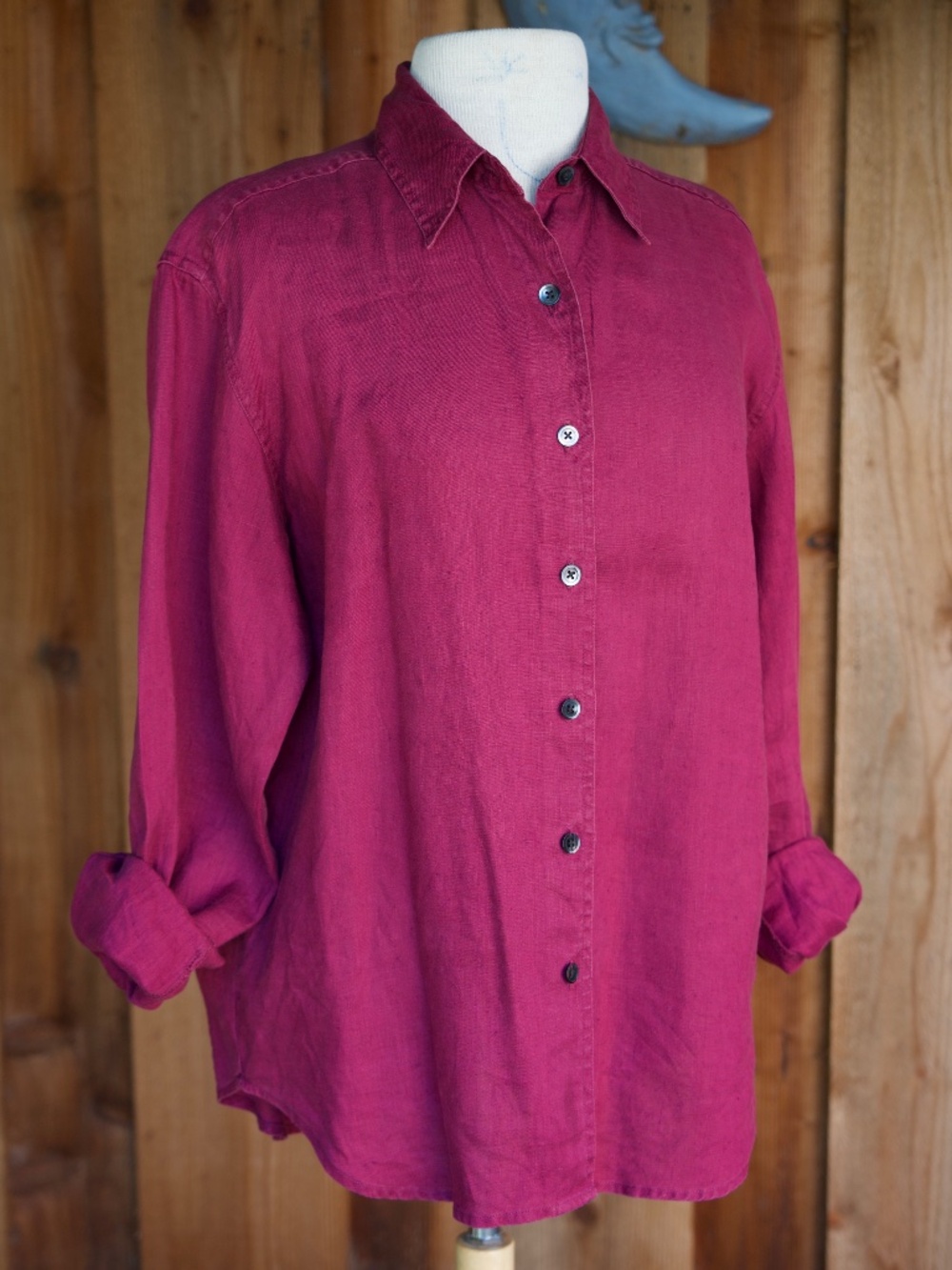 Vintage Eddie Bauer 100% Linen Magenta Long Sleeve Button Down Woman's M - Picture 4 of 15